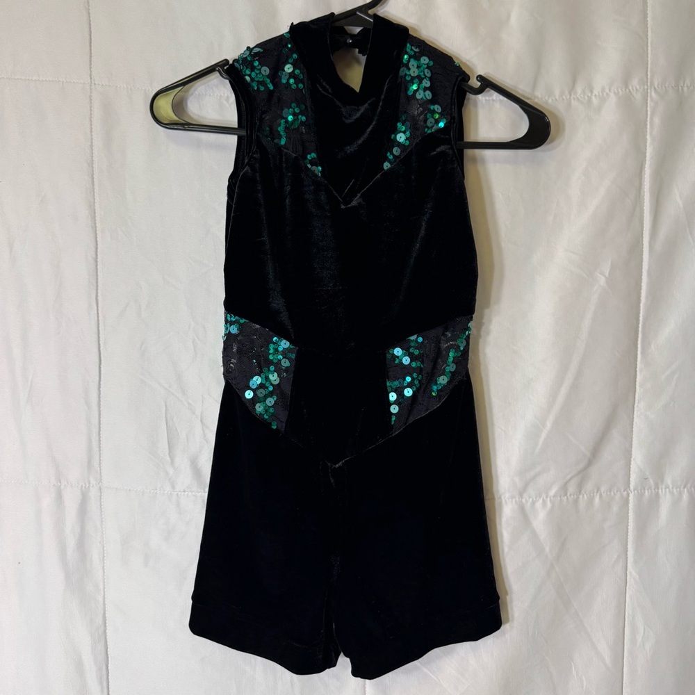 Weissman Girls Black Velvet Sequin Dance‎ Costume Small 4-6 Jazz Tap